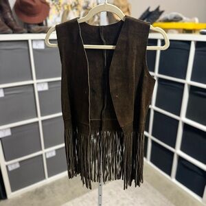 Fringed Suede Vest - Dark Brown
